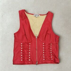 I.AM.GIA Red Leather Studded Zip Vest